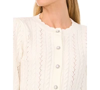 CeCe Women's Beaded-Button Pointelle Cardigan Sweater