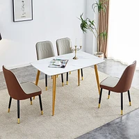 Streamdale Furniture Table and chair set.a morden table with White imitation marble patterned stone burning tabletop with golden metal legs.Paired wit