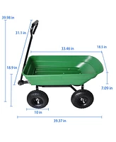 Streamdale Furniture Garden Dump Cart with Steel Frame Outdoor Wagon with 10 Inch Pneumatic Tires, 55L Capacity, Green