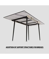 An expandable dining table set for 2-6 people, equipped with a C-shaped tubular cushioned armless dining chair and an elegant and spacious dining tabl