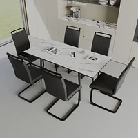 An expandable dining table set for 2-6 people, equipped with a C-shaped tubular cushioned armless dining chair and an elegant and spacious dining tabl