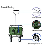 Folding Wagon Garden Shopping Beach Cart (Green)