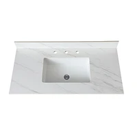 43 Inch Marble Vanity Top, White Vanity Top with Pre-drilled Faucet Holes, Bathroom Vanity Top with Undermount Rectangular Middle Sink and 4" Hei