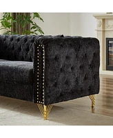 Streamdale Furniture Chenille Pull Buckle Design Sofa for Living Room, Buttons Tufted With Copper Nail Decoration Armrest, Modern Couch Upholstered Bu