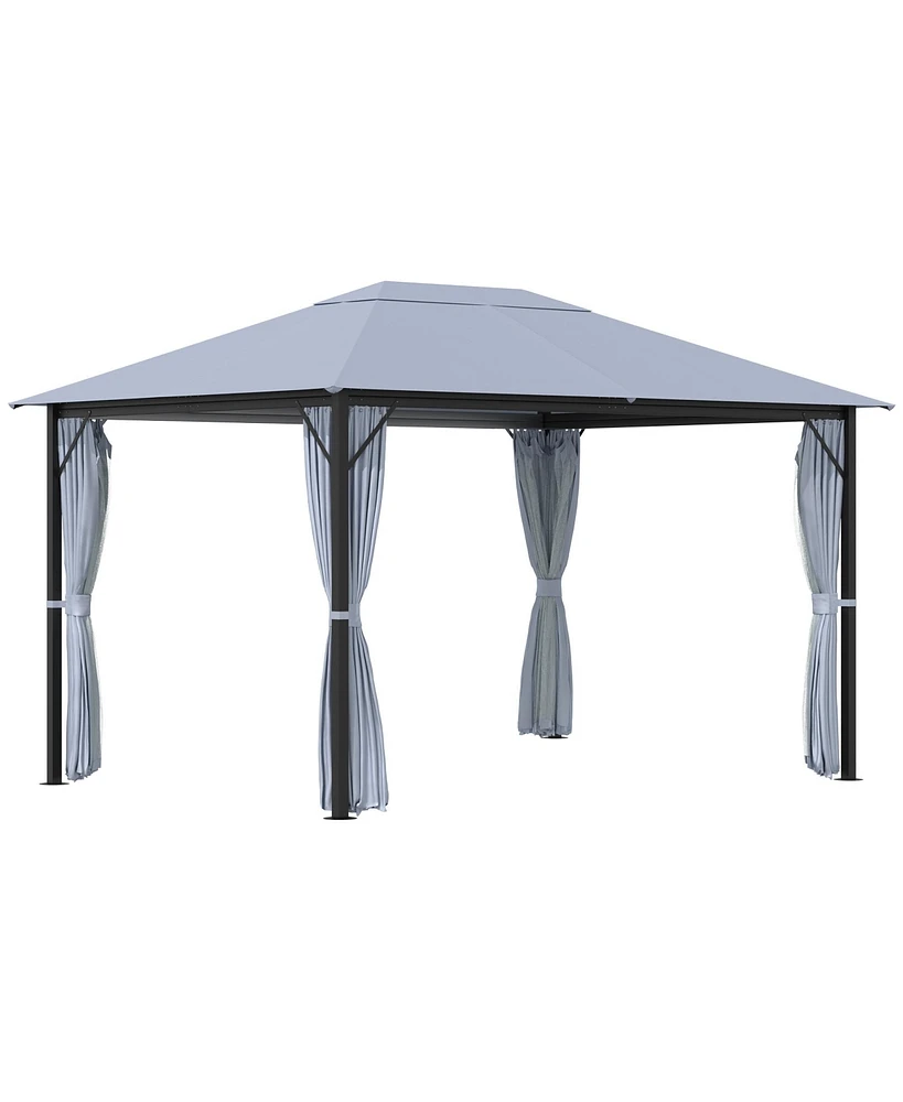 Simplie Fun 10' x 13' Patio Gazebo, Aluminum Frame, Outdoor Gazebo Canopy Shelter with Netting & Curtains, Garden, Lawn, Backyard and Deck, Gray