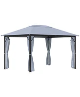 Streamdale Furniture 10' x 13' Patio Gazebo, Aluminum Frame, Outdoor Gazebo Canopy Shelter with Netting & Curtains, Garden, Lawn, Backyard and Deck, G