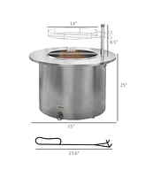 2-in-1 Smokeless Fire Pit, Bbq Grill, 25" Portable Wood Burning Firepit with Cooking Grate, Ash Tray & Poker, Low Smoke Camping Bonfire Stove for