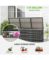 Simplie Fun 175 Gallon Outdoor Storage Box with Inner Liner, Pe Rattan Wicker Deck Box with Pneumatic Bar Lift for Indoor & Outdoor, Patio Furniture C