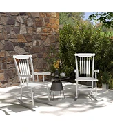 Simplie Fun Outdoor Wood Rocking Chairs Set of 2, 350 lbs. Porch Rockers with High Back for Garden, Patio, Balcony, White