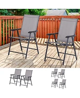 Set of 2 Patio Folding Chairs, Stackable Outdoor Sling Patio Dining Chairs with Armrests for Lawn, Camping, Dining, Beach, Metal Frame, No Assembly, G