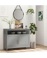 Sideboard Buffet Cabinet, Modern Kitchen Cabinet, Coffee Bar Cabinet with 2-Level Shelf and Open Compartment, Grey