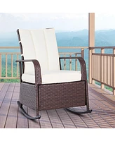 Streamdale Furniture Wicker Outdoor Rocking Chair, Patio Recliner with Adjustment Backrest, Pe Rattan Lounge Chair with Adjustable Footrest and Cushio