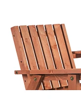 Patio Bench, Garden Bench with Middle Table and Umbrella Hole, Wooden Outdoor Bench for Patio, Porch, Poolside, Balcony, Orange