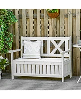 Simplie Fun Patio Wooden Bench with Storage Box, 29 Gallon Outdoor Storage Bench, Large Entryway Deck Box w/ Unique X