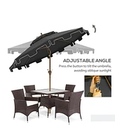 9' Patio Umbrella with Push Button Tilt and Crank, Double Top Ruffled Outdoor Market Table Umbrella with 8 Ribs, for Garden, Deck, Pool, Dark Gray