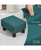 Ottoman Foot Rest, Small Foot Stool with Linen Fabric Upholstery and Plastic Legs, Cube Ottoman for Living Room, Green