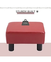 Ottoman Foot Rest, Small Foot Stool with Faux Leather Upholstery, Rectangular Ottoman Footrest with Padded Foam Seat and Plastic Legs, Red