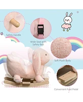 Rabbit Wooden Rocking Horse with Simulated Sound, Wooden Base, Seat Belt, Plush Stuffed Rocking Chair for Baby, Toddler, 18-36 Months, Pink