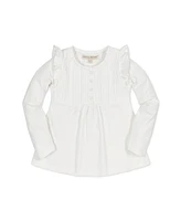 Hope & Henry Little Girls Organic Long Sleeve Flutter Pintuck Knit Top