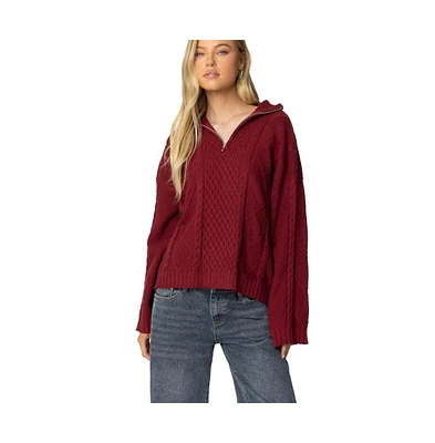 Women's Oversized quarter zip cable knit sweater