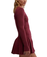 Free People Women's Emmy Ribbed Knit Pleated A-Line Mini Dress