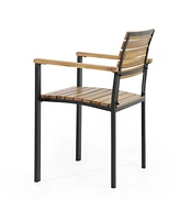 Laris Wood And Metal Outdoor Dining Chair Set: Modern Industrial Style For Elevated Outdoor Dining