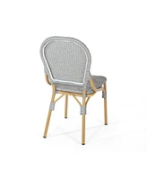 Outdoor Pe Rattan And Aluminum Armless French Bistro Chairs, Set Of 2, Gray And Bamboo Finish