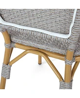 Streamdale Furniture Outdoor Pe Rattan And Aluminum Armless French Bistro Chairs, Set Of 2, Gray And Bamboo Finish