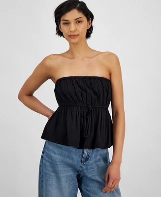 And Now This Women's Linen-Blend Strapless Tie-Front Top, Created for Macy's