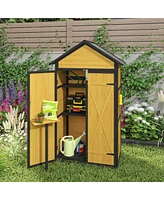 Streamdale Furniture Outdoor Storage Cabinet Weatherproof Wood Storage Shed with Waterproof Roof Lockable Doors Removable Shelves Foldable Table Hooks