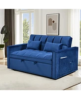 Streamdale Furniture Modern flannel double sofa with folding bed, small double sofa with three in one convertible sofa bed, adjustable backrest and st