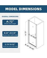 1 3/8" adjustment, universal pivot shower door, open outside, with 1/4" tempered glass and Matted black finish 2472