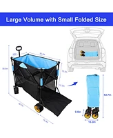 Big large capacity Folding cart Extra Long Extender Wagon Cart Folding Wagon Garden Shopping Beach Cart (black + blue)