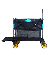 Simplie Fun Big large capacity Folding cart Extra Long Extender Wagon Cart Folding Wagon Garden Shopping Beach Cart (black + blue)