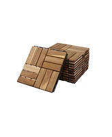 30 Pcs Interlocking Deck Tiles Checker Pattern, 12" x 12" Square Yellow Acacia Hardwood Outdoor Flooring for Patio, Bancony, Pool Side,...