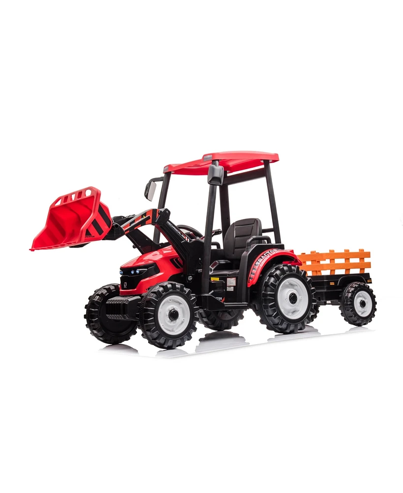 Simplie Fun Pedal Tractors with Working Loader and Backhoe Digger, Kids' Ride on Car Toys 24V Battery Powered Electric Vehicles with Trailer, Digger f