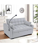 Simplie Fun Modern Velvet Loveseat Futon Sofa Couch w/Pullout Bed, Small Love Seat Lounge Sofa with adjustable Reclining Backrest, Toss Pillows, Pocke