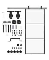 36" x 84" Sliding Door with Hardware Kit, Handle, & Track, Industrial Frosted Tempered Glass Door with Carbon Steel, Easy Installation