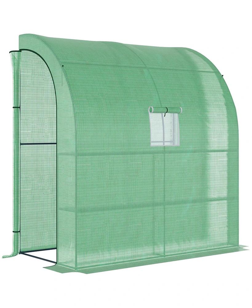 Simplie Fun 7' x 3' x 7' Lean to Greenhouse, Walk-In Green House, Plant Nursery with 2 Roll-up Doors and Windows, Pe Cover and 3 Wire Shelves, Green