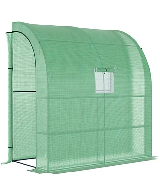 Streamdale Furniture 7' x 3' x 7' Lean to Greenhouse, Walk-In Green House, Plant Nursery with 2 Roll-up Doors and Windows, Pe Cover and 3 Wire Shelves