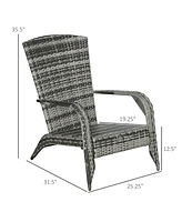 Patio Wicker Adirondack Chair, Outdoor All-Weather Rattan Fire Pit Chair w/ Soft Cushions, Tall Curved Backrest and Comfortable Armrests for Deck or G