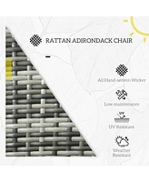 Patio Wicker Adirondack Chair, Outdoor All-Weather Rattan Fire Pit Chair w/ Soft Cushions, Tall Curved Backrest and Comfortable Armrests for Deck or G