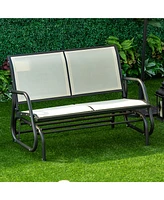 2-Person Outdoor Glider Bench, Patio Double Swing Rocking Chair Loveseat w/Powder Coated Steel Frame for Backyard Garden Porch, Beige
