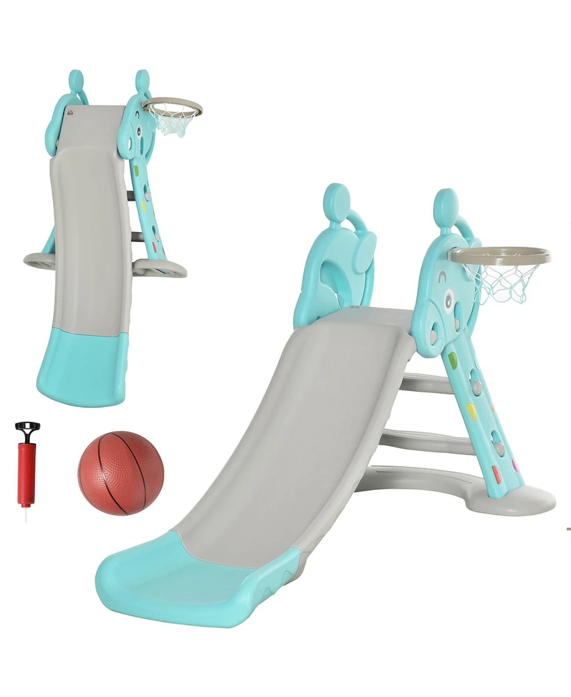 Streamdale Furniture 2 in 1 Kids Slide with Basketball Hoop, Foldable Toddler Freestanding Slider Playset, for 18 months