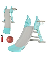 Streamdale Furniture 2 in 1 Kids Slide with Basketball Hoop, Foldable Toddler Freestanding Slider Playset, for 18 months