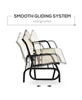 Simplie Fun 2-Person Outdoor Glider Bench, Patio Double Swing Rocking Chair Loveseat w/Powder Coated Steel Frame for Backyard Garden Porch, Beige