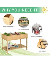 43x18x30in Raised Garden Bed with 8 Pockets and Shelf, Wooden Elevated Planter Box with Legs to Grow Herbs, Vegetables, and Flowers, Natural