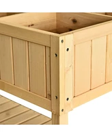 43x18x30in Raised Garden Bed with 8 Pockets and Shelf, Wooden Elevated Planter Box with Legs to Grow Herbs, Vegetables, and Flowers, Natural