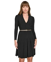 Tommy Hilfiger Women's Pleated Belted Fit & Flare Dress