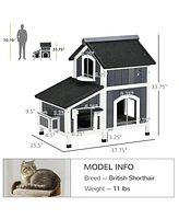 Outdoor Cat House with Weather-resistant Roof & Garden Bed, Outdoor Cat Shelter Enclosure with Multiple Entrances, Modern Cat Furniture Hideout, Cat G